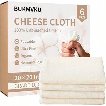 Cheese Cloths 6Pcs, Reusable Unbleached Cotton 20x20, Washable Organic Cheesecloth With Hemmed Fine Mesh Food Strainer Turkey, Juicing, Cheese, Yogurt Making