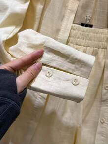 Linen Shirt And Shorts Set (2 Pieces), Lined With Elastic. - Champagne - View 3