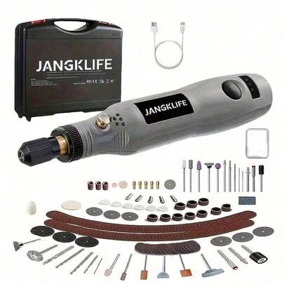 JANGKLIFE 一套迷你电钻及旋转工具套装，包含工具箱、旋转工具配件和软轴，三速多功能工具，适用于手工和DIY项目