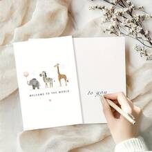 Welcome To The New Parents World Card, Adorable Watercolor Animal Design, Suitable For Grandson, Daughter, Son, Fun Party Gift For Young People's Shower Or Birthday, Interesting Illustrations, Gift Box, Souvenir - A - View 2