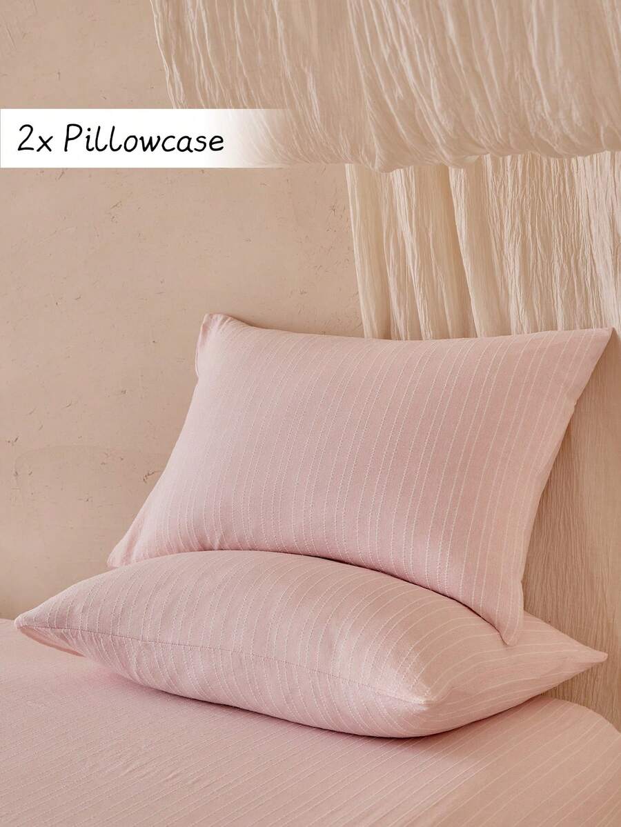 2pcs Pink Vertical Striped Jacquard Pillow Covers, Style Decorative Throw Pillow Cases For Sofa, Home Decor, Machine Washable, Suitable For All Seasons, Great Gift, Pillow Insert Not Included - Pink - View 1