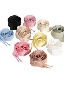 1 Pair/2pcs 120cm Long Geometric Pattern Basic Preppy Style Polyester (Polyester) Pleated Edge Shoelaces, Suitable For School And Daily Wear - Multicolor - View 3