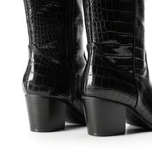 Embroidered Western Boots For Women Comfortable Chunky Heel Pull On Zipper Pointed Toe Knee High Boots Vintage Cowgirl Cowboy Ridding Vacation Boots - 黑PU - 查看 8