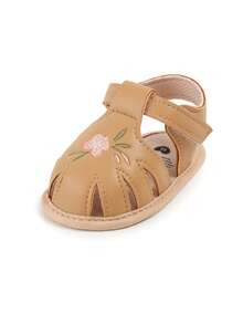 Sandalias planas de princesa con flor y suela blanda de cuero sintético para bebés/niñas pequeñas, verano - Camel - Ver 4