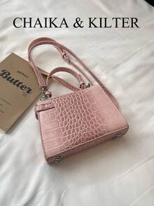 New Summer Lychee Pattern Fashion Women's Handbag, Stylish Adjustable Shoulder Strap Decoration, Minimalist Solid Color High-End Hardware Decor Commuter Shoulder Bag - Pink - View 11