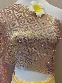 1PC New Dai Women's Party Collection: Sparkling Beaded Shawl Non-Shedding Sequin Shawl, Headscarf, Scarf Music Festival Glitter Accessory - Multicolor - View 6