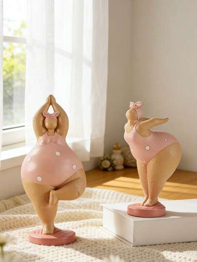 Whimsical Pink Plus-Size Yoga Lady, Playful Resin Body-Positive Sculptures, Cute Boho Home Decor For Living Room, Bedroom Shelf, Office Desk, Entryway, Ideal Gift For Yoga Lovers, Housewarming & Birthday, Whimsical Accent For Coffee Table & Bookshelf