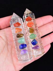 Natural Crystal Obelisk Pyramid Seven Chakra Healing Stone Crafts, Home Decor Gift - White Crystal Seven Chakra Pillar - View 8