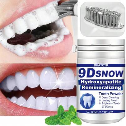 1 pieza BHATCYK 9D SNOW Polvo remineralizante de hidroxiapatita para limpieza de dientes, blanqueamiento dental, pulido dental, limpieza profunda de dientes, polvo de limpieza dental para la vida diaria y viajes
