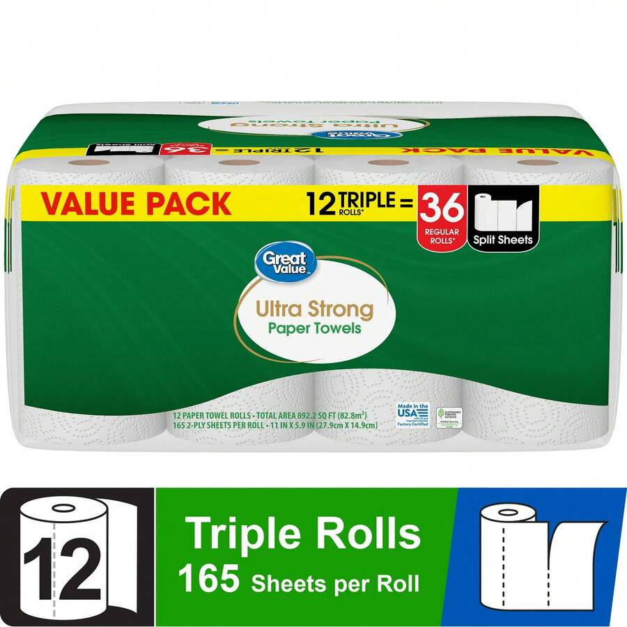 Ultra Strong Paper Towels 2 Triple Rolls Absorbent Quick Dry Cleaning Rags - 1 - View 1