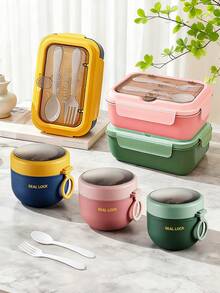 1 pieza Tazón de sopa portátil aislado con cierre hermético - Recipiente térmico a prueba de fugas para alimentos, adecuado para picnics al aire libre, almuerzos en la oficina y comidas para llevar - Diseño colorido - Multicolor - Ver 6