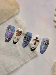 1pc Metal Sexy Retro Wild Leopard Print CrossStamping Nail Art Sticker Manicure Decals DIY Nail Stickers Supplies Self Adhesive - Multicolor - View 5