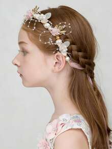 1pc 3D Flower & Pearl Headband, Bridesmaid Headpiece, Suitable For All Seasons - Multicolor - View 4