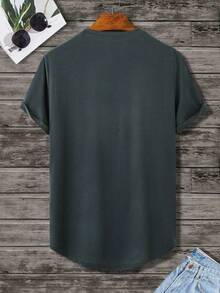 Manfinity Homme Men's T-Shirt With Curved Hem - 深灰色 - 查看 2