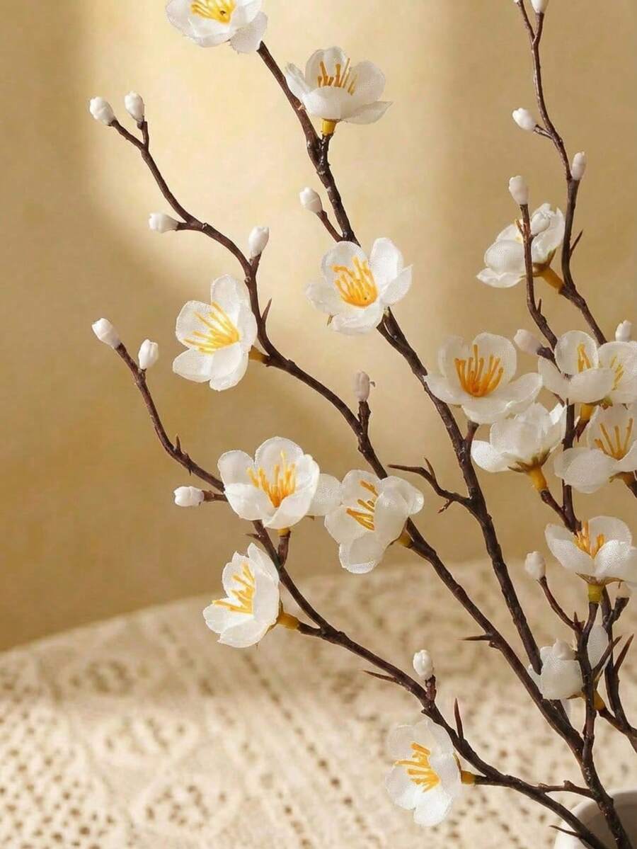 1pc 21.7 Inch Artificial White Plum Blossom Flower, Winter - White - View 1