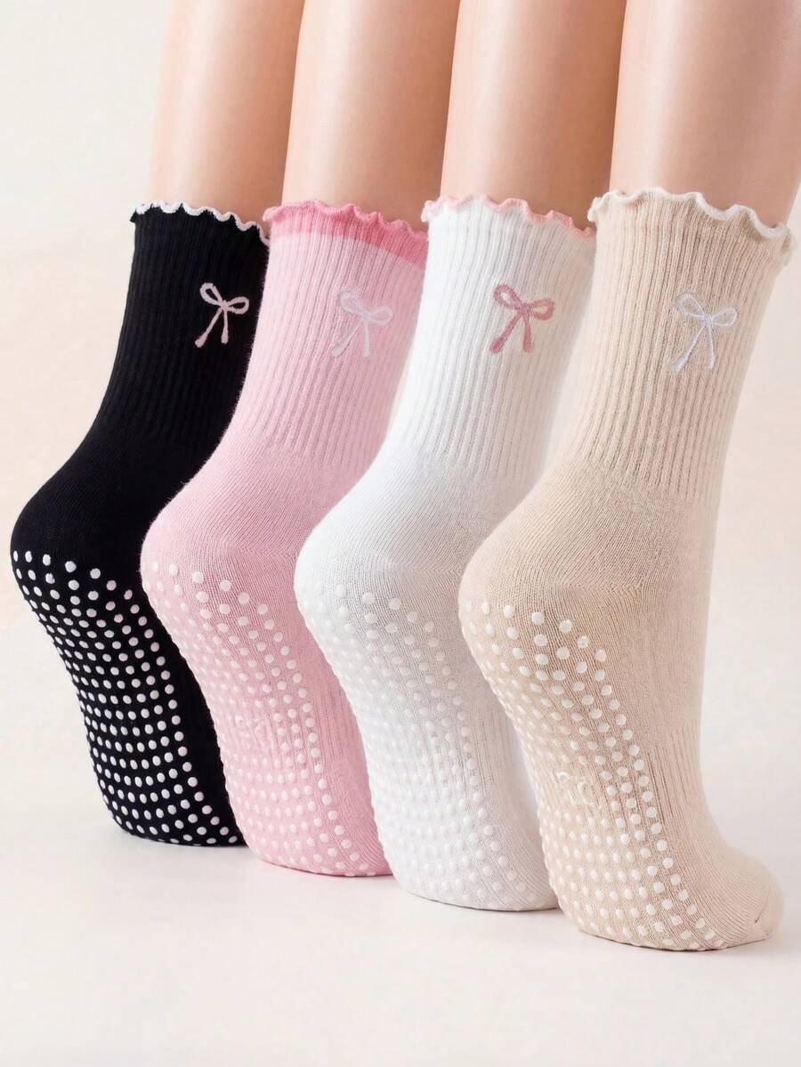 女士防滑普拉提袜 | 防滑瑜伽健身袜 | 可爱荷叶边踝袜，适合普拉提、瑜伽和芭蕾 | 透气防滑，增强抓地力