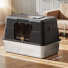 Extra-Large Stainless Steel Cat Litter Box With Litter Mat, Enclosed Front Entry & Top Exit Kitty Box For Big Cats, Odor Control, Easy To Clean With Removable Design - Một cỡ - Xem 4
