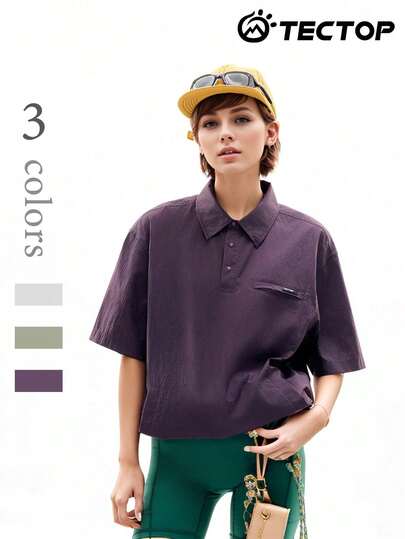 TECTOP Women's Polo Shirt For Summer, Breathable & Refreshing, Suitable For Outdoor Golf, Running, Short Sleeve With Side Pockets For Storage