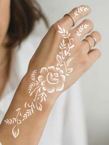 4pcs Floral Tattoo Stencil Stickers, Plant Hollow Temporary Tattoo Template For Arm, Leg, DIY Body Art Painting Party - Black - View 7