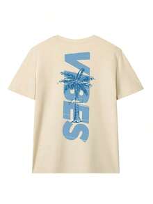 Women's Minimalist Coconut Tree Slogan Print Casual Round Neck Short Sleeve T-Shirt, Simple & Versatile, Suitable For Daily & Holiday Wear.Graphic Tee, Women, White, Black, Pink Summer VacationCasual Daily Wear, Pefert For Summer Vacation Outfits - 杏子 3 - 查看 3