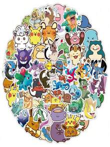 pokemon 50张动漫贴纸，可用于行李箱、汽车、笔记本电脑，可爱口袋妖怪涂鸦贴纸 - 彩色 - 查看 7