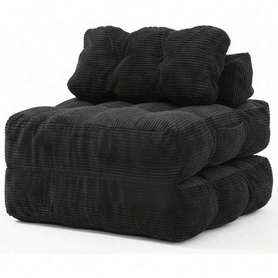 Silla convertible convertible con cojín y soporte lumbar – cómoda mecedora para el suelo, colchón diseño plegable - Negro - Ver 1