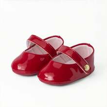 Baby Girl's Patent Leather Shoes With Flowers - Luxury - Christening, Party, Birthday - Sizes 13 To 18 - 紅色清漆 - 查看 2