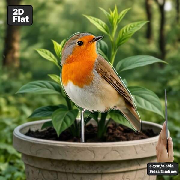 2D Flat Design, 1pc Acrylic Robin Planter Decor Insert, Suitable For All Seasons, 2D Flat Printing, Windproof And UV-Resistant, No Power Or Battery Required, Used To Mark Lawn And Potted Plants, Ideal For Garden, Lawn And Yard Decor, A Perfect Holiday Gift