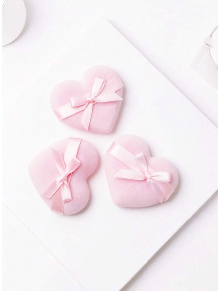 8/3个蝴蝶装饰化妆海绵粉扑，心形柔软面部散粉扑，适用于散粉、矿物粉、定妆粉（粉色） - 彩色 - 查看 1