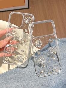 1个装 奢华可爱3D樱花亮片环氧树脂手机壳，兼容 17 Pro Max、17 Pro、17、16 Pro Max、16 Pro、16、16、15 Pro Max、15 Pro、14 Pro Max、14 Pro、13、12 Pro Max、11、16、15、14 Plus，时尚艺术透明防摔后盖，送给女孩的礼物 - 梔子花 - 查看 3