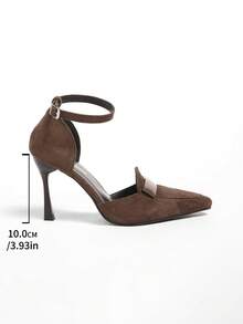 Zapatos de tacón alto de punta cerrada de color negro brillante, tacones de aguja sexy con diseño hueco y punta puntiaguda para mujeres - Marrón - Ver 7
