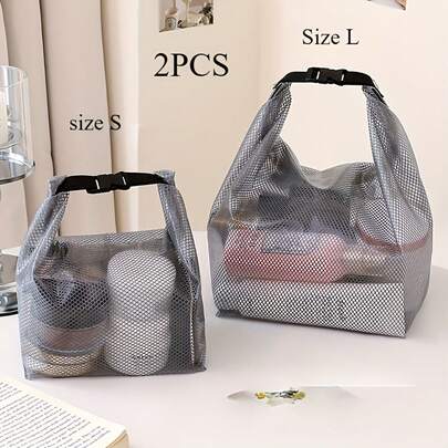 Set de 2 bolsas de almacenamiento grandes y pequeñas con cierre a presión - Organizador portátil de viaje, plegable, tamaño ajustable, separación de húmedo y seco, adecuado para gimnasio, viajes al aire libre, artículos de tocador para dormitorio universitario, bolsa de ducha de gran capacidad para mujeres, regalo del Día de la Madre, regalo para maestros, artículos esenciales para cruceros, artículos esenciales de viaje