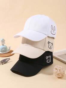 3pcs Baby Cute Cartoon Animal Printing Baseball Cap Solid Color Casual Sun Hat - Multicolor - View 1
