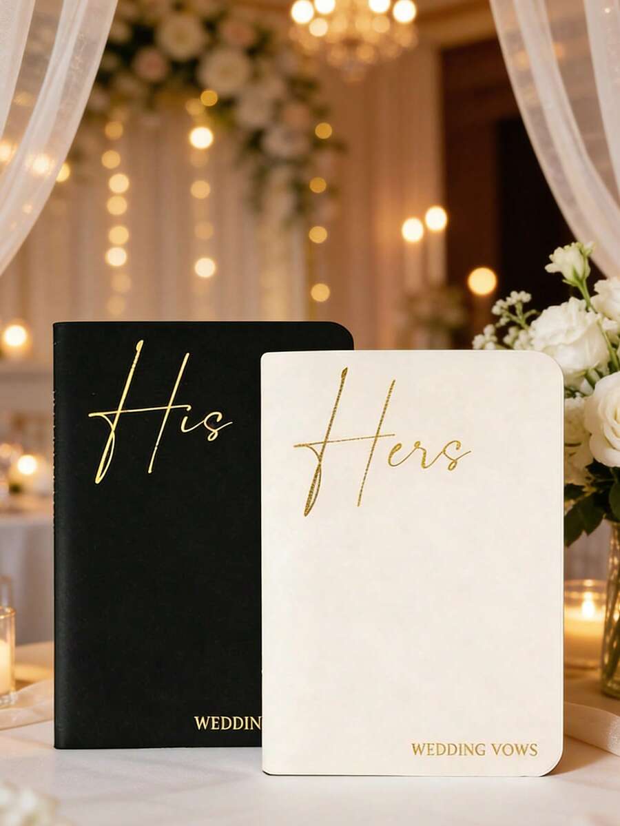 Bộ 2 cuốn sổ ghi lời thề hôn nhân, phiên bản nam và nữ, chữ mạ vàng, 28 trang, không gian rộng rãi để viết lời thề, vật dụng thiết yếu hoàn hảo cho ngày cưới của bạn, cũng lý tưởng cho đồ dùng học tập và chuẩn bị năm học mới.