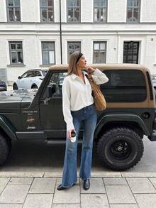 QIANZHIDU 女士宽松竖条纹长袖休闲办公商务风衣，优雅成熟，秋季衬衫，女士优雅衬衫，春季穿搭，女士派对衬衫，女士休闲衬衫，女士衬衫 - 格子 - 查看 5