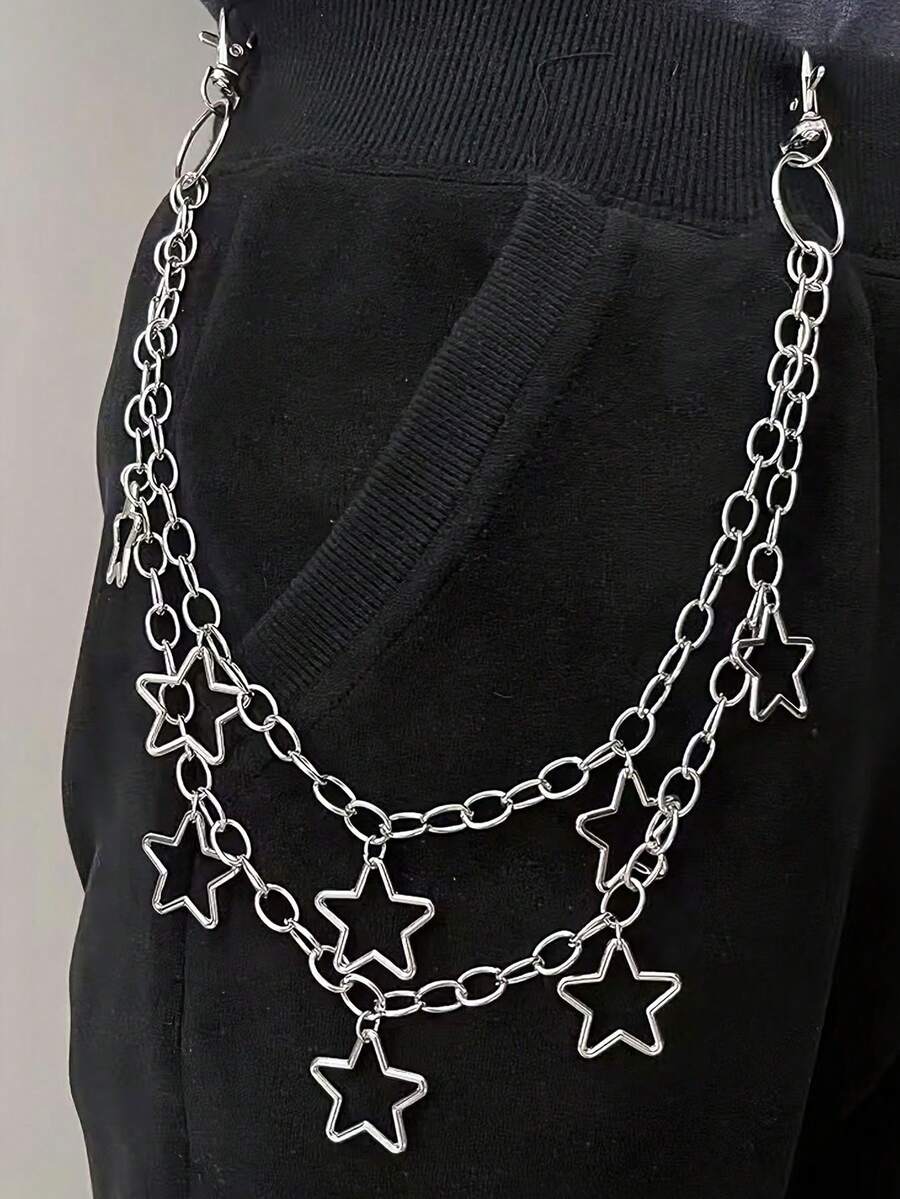 1 pièce Chaîne de sac géométrique en croissant de métal punk, chaîne de pantalon cool pour hommes et femmes, accessoire rock and roll - Chaîne de taille - Voir 1