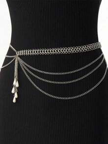 1pc Exaggerated Gold Sexy Party Body Chain With Multi-Layer Faux Pearl Tassels, Women's Waist Chain, Gift For Girlfriend, Sisters, Birthday, Vacation, Party - Bạc - Xem 12