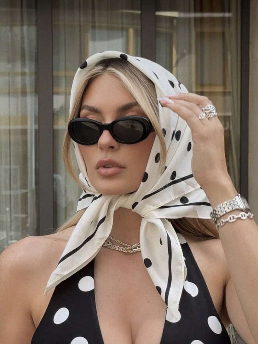 1pc Casual Polka Dot Print 70cm Square Scarf, New Spring/Autumn Ladies Versatile Headband, Waistband, Headwear, Fashion Neckerchief - Multicolor - View 1