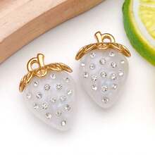 2个不锈钢玫瑰草莓樱桃吊坠，3D树脂水果花吊坠，适用于DIY工艺品钥匙扣、耳环、项链、手链等首饰制作 - 彩色 - 查看 14