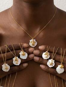 欧美风格海星、贝壳、海螺吊坠项链，充满夏日气息 - 彩色 - 查看 1