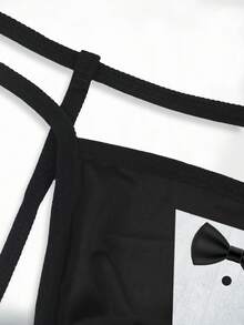 Tanga sexy de hombre con estampado de moño negro cómodo y estampado erótico calado - Negro - Ver 5