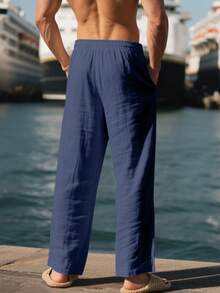 Quần thể thao nam dáng rộng, thoáng khí, chất liệu vải lanh mỏng, thích hợp cho đi biển và mùa xuân/hè. - Màu xanh hải quân - Xem 5