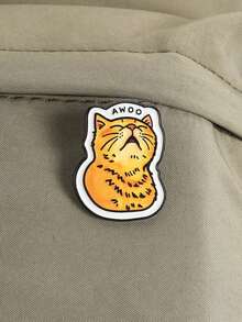 1pc Cute Orange Tabby Cat Brooch, Closed Eyes Howling "AWOO" Onomatopoeia, Cat Themed Badge, Minimalist Design, Daily Wear Accessory Gift - Orange - View 4