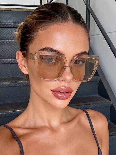 1 Cặp kính thời trang gọng vuông lớn, màu vàng sâm panh nhạt, kiểu dáng cao cấp, thích hợp đeo hàng ngày, phụ kiện đi biển cho nữ, phù hợp cho các hoạt động ngoài trời, du lịch, phụ kiện mùa hè, phong cách thể thao, lái xe, lễ hội, dã ngoại, kỳ nghỉ, du lịch gia đình.