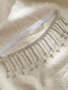 Sexy Rhinestone Tassel Leg Chain, Elastic Thigh Chain, Elegant Personalized Party Accessory, European And American Jewelry, Sexy Garter Belt, Bridal Tassel - White - View 5