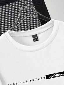 Camiseta de manga corta cuello redondo de ajuste slim con gráfico minimalista para hombres - Blanco - Ver 3
