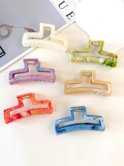 6pcs/3pcs Women's Stylish Acetate-Like Square Star Pattern Hair Clips, Colorful Hair Claws Suitable For Daily Use
