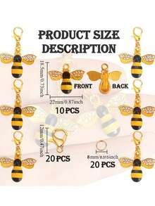 100 pièces - Accessoires porte-clés avec strass brillants en forme d'abeille, comprenant 30 pièces d'abeilles, 35 pièces d'attaches mousquetons, 35 pièces d'anneaux en fer. Convient pour la fabrication de porte-clés DIY, les artisanats sur le thème des abeilles, la décoration de voiture, la décoration de sac, la décoration d'Halloween - Multicolore - Voir 8