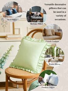 1pc Honeymoon Series Ruffled Quilted Throw Pillow Cover - Made Of Polyester Velvet Fabric, Romantic French Style Ruffled Pillow Cover (Pillow Insert Not Included), Envelope Closure, Wrinkle Resistant, Machine Washable, Oeko-Tex Certified, Light Green - Light Green - View 5