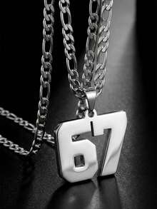 1pc European & American Punk Hip Hop Baseball Football Arabic Number 67 Pendant Necklace, Exaggerated Sweater Chain Gold Necklace, Suitable For Boys, Girls, Children, Football Fans, Fashion Sports Street Outdoor Party Back To School Daily Wear Accessory - 彩色 - 查看 5